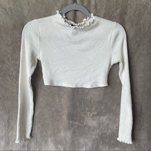 White Mock Neck Cropped Sweater